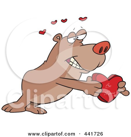 Royalty-Free (RF) Clip Art Illustration of a Cartoon Bear Holding A Be Mine Heart Box by toonaday