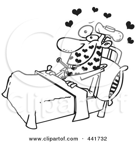 Royalty-Free (RF) Clip Art Illustration of a Cartoon Black And White Outline Design Of A Man With Love Sickness by toonaday