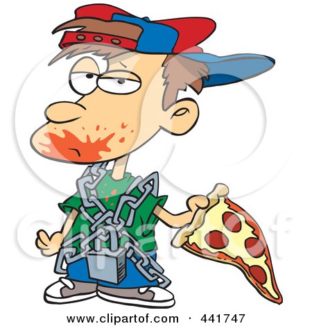 Royalty-Free (RF) Clip Art Illustration of a Cartoon Messy Boy Eating Pizza by toonaday