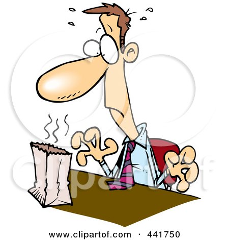 Royalty-Free (RF) Clip Art Illustration of a Cartoon Businessman With Stinky Lunch by toonaday