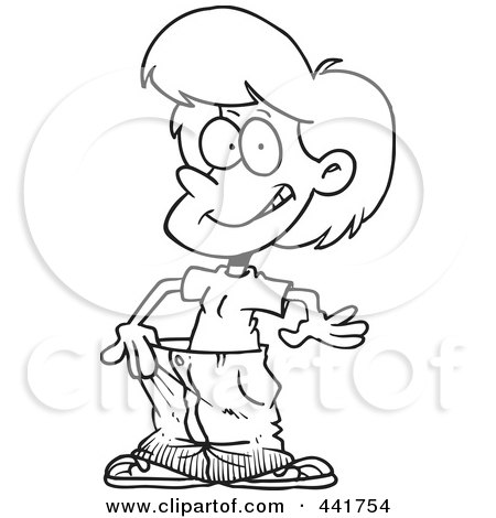 Royalty-Free (RF) Clip Art Illustration of a Cartoon Black And White Outline Design Of A Woman Displaying Her Loose Pants by toonaday