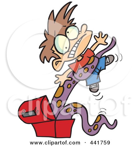 Royalty-Free (RF) Clip Art Illustration of a Cartoon Boy Being Strangled By A Monster In His Lunch Box by toonaday