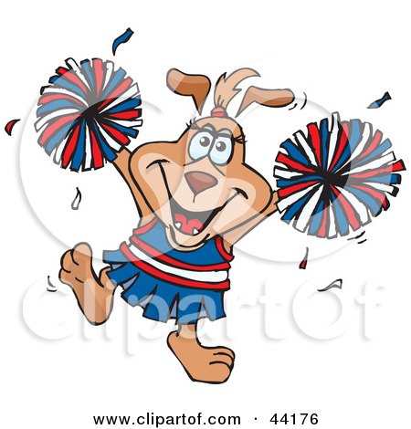 Clipart Illustration of a Cheerleader Sparkette Dog Character Waving Pom Poms by Dennis Holmes Designs