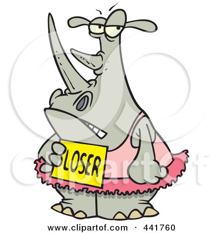 Royalty-Free (RF) Clip Art Illustration of a Cartoon Loser Ballerina Rhino by toonaday
