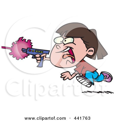 Royalty-Free (RF) Clip Art Illustration of a Cartoon Girl Shooting A Gun And Playing Laser Tag by toonaday