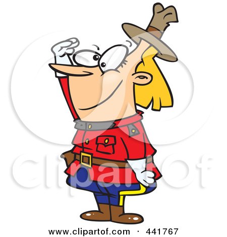 Royalty-Free (RF) Clip Art Illustration of a Cartoon Female Royal Canadian Mounted Police Officer by toonaday