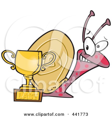 Royalty-Free (RF) Clip Art Illustration of a Cartoon Snail By A Last Place Trophy Cup by toonaday
