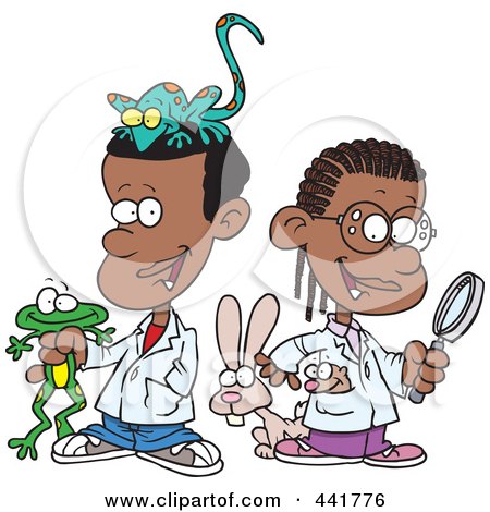 Royalty-Free (RF) Clip Art Illustration of Cartoon Black School Kids In A Science Lab With Animals by toonaday