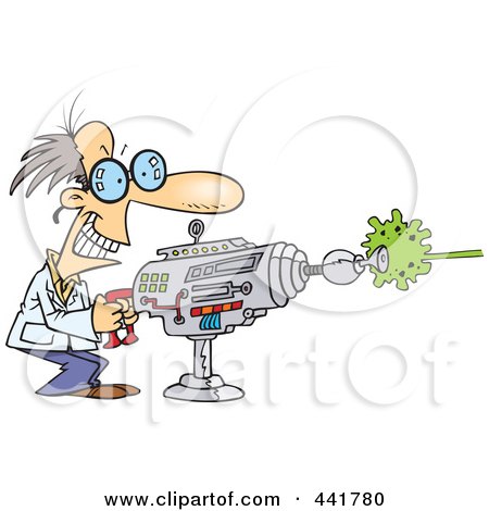 Royalty-Free (RF) Clip Art Illustration of a Cartoon Scientist Using A Laser Gun by toonaday