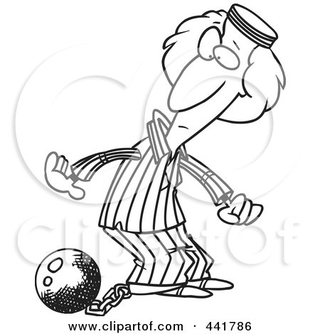 Royalty-Free (RF) Clip Art Illustration of a Cartoon Black And White Outline Design Of A Female Prisoner by toonaday