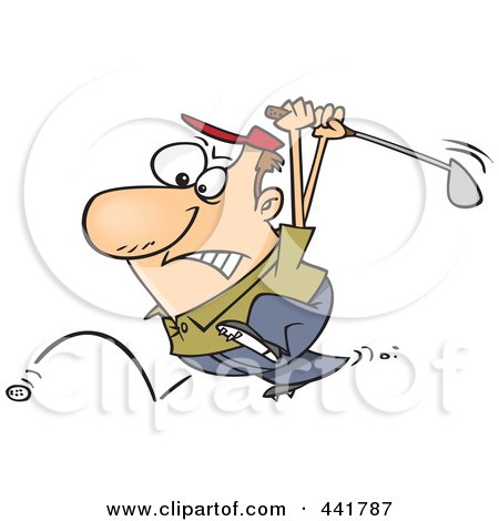 Royalty-Free (RF) Clip Art Illustration of a Cartoon Golfer Swinging At His Last Ball by toonaday