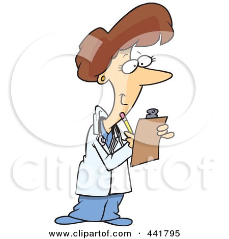 Royalty-Free (RF) Clip Art Illustration of a Cartoon Female Doctor Taking Notes by toonaday