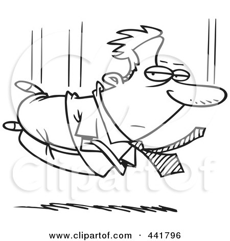 Royalty-Free (RF) Clip Art Illustration of a Cartoon Black And White Outline Design Of A Businessman Falling by toonaday
