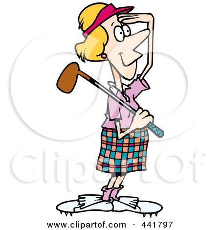 Royalty-Free (RF) Clip Art Illustration of a Cartoon Female Golfer Viewing by toonaday