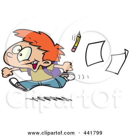 Royalty-Free (RF) Clip Art Illustration of a Cartoon Boy Running Home On The Last Day Of School by toonaday