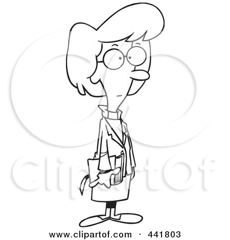 Royalty-Free (RF) Clip Art Illustration of a Cartoon Black And White Outline Design Of A Female Minister by toonaday