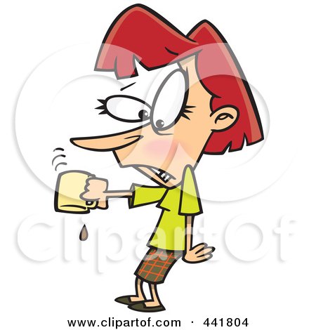 Royalty-Free (RF) Clip Art Illustration of a Cartoon Businesswoman Pouring The Last Drop Of Coffee by toonaday
