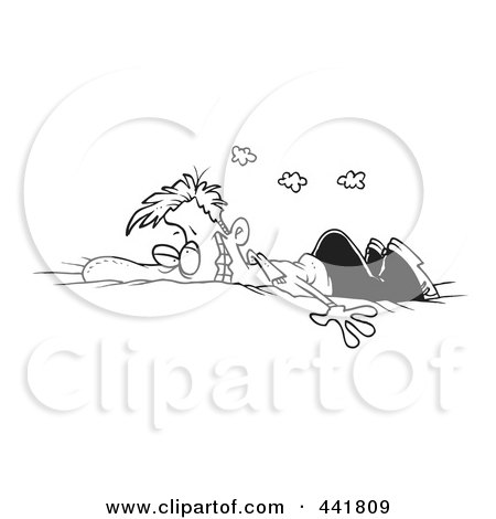 Royalty-Free (RF) Clip Art Illustration of a Cartoon Black And White Outline Design Of A Businessman Crashing Into The Ground by toonaday