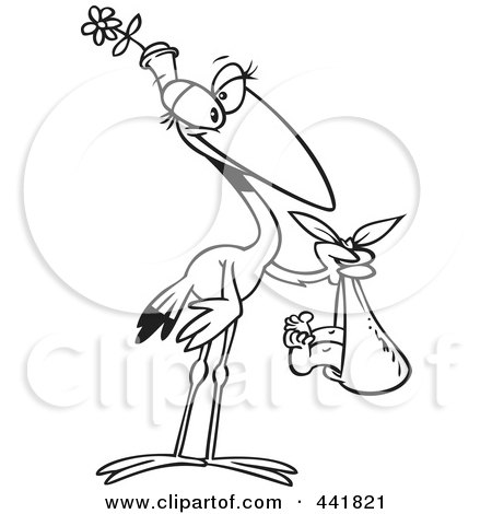 Royalty-Free (RF) Clip Art Illustration of a Cartoon Black And White Outline Design Of A Female Stock Carrying A Baby by toonaday