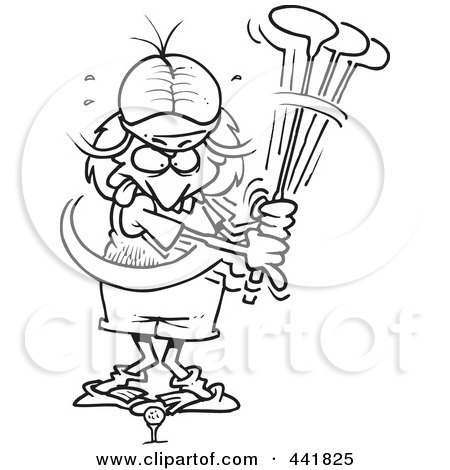 Royalty-Free (RF) Clip Art Illustration of a Cartoon Black And White Outline Design Of A Female Golfer Missing by toonaday