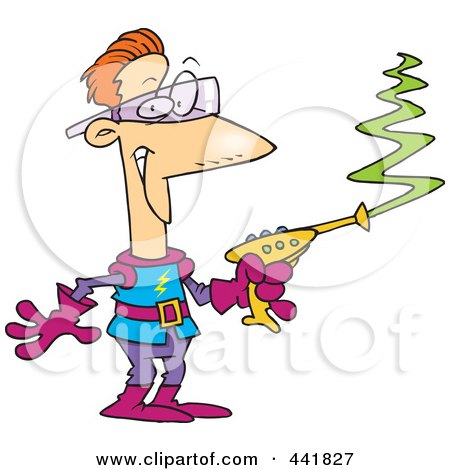 Royalty-Free (RF) Clip Art Illustration of a Cartoon Space Man Using A Laser Gun by toonaday