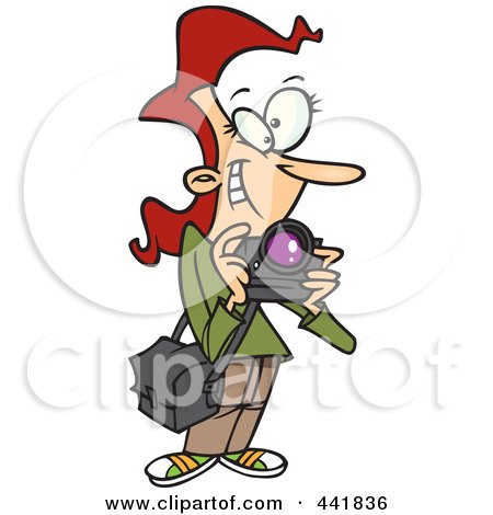 Royalty-Free (RF) Clip Art Illustration of a Cartoon Female Photographer Taking Pictures by toonaday