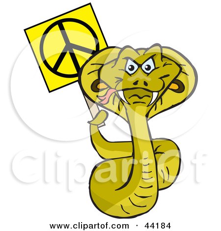 Clipart Illustration of a Peaceful Cobra Snake Holding A Peace Sign by Dennis Holmes Designs