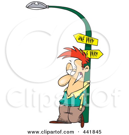 Royalty-Free (RF) Clip Art Illustration of a Cartoon Man Leaning Against A Lamp Post by toonaday