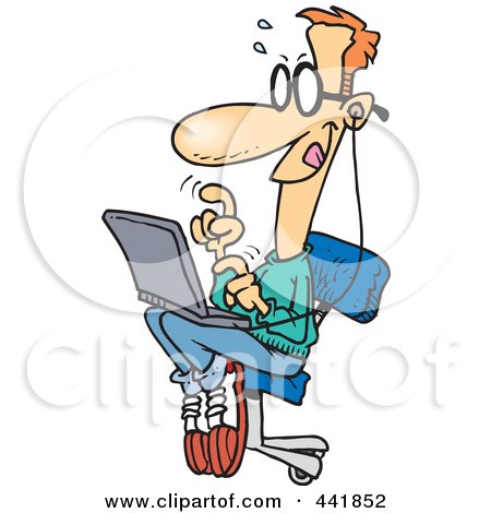 Royalty-Free (RF) Clip Art Illustration of a Cartoon College Boy Using A Laptop by toonaday