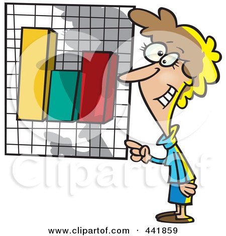 Royalty-Free (RF) Clip Art Illustration of a Cartoon Businesswoman Presenting A Bar Graph by toonaday
