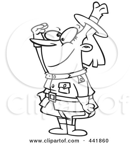 Royalty-Free (RF) Clip Art Illustration of a Cartoon Black And White Outline Design Of A Female Royal Canadian Mounted Police Officer by toonaday