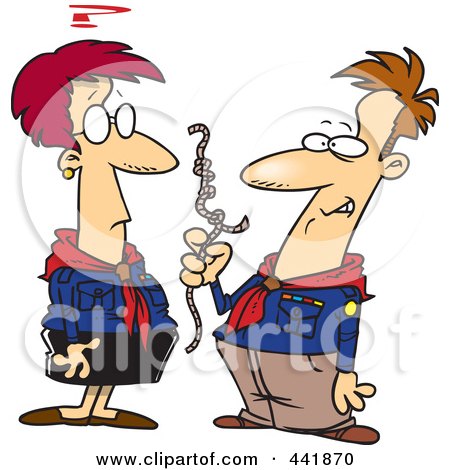 Royalty-Free (RF) Clip Art Illustration of Cartoon Scout Leaders Trying To Figure Out Knots by toonaday
