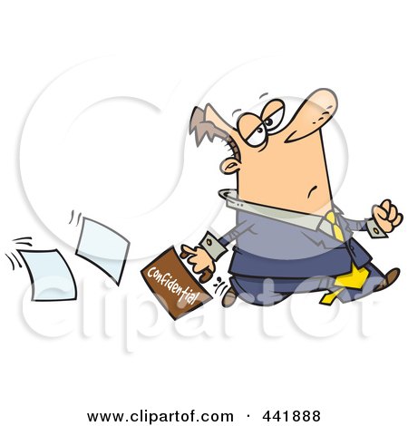 Royalty-Free (RF) Clip Art Illustration of a Cartoon Lax Businessman Dropping Confidential Paperwork by toonaday