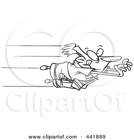 Royalty-Free (RF) Clip Art Illustration of a Cartoon Black And White Outline Design Of A Businessman Leaping by toonaday