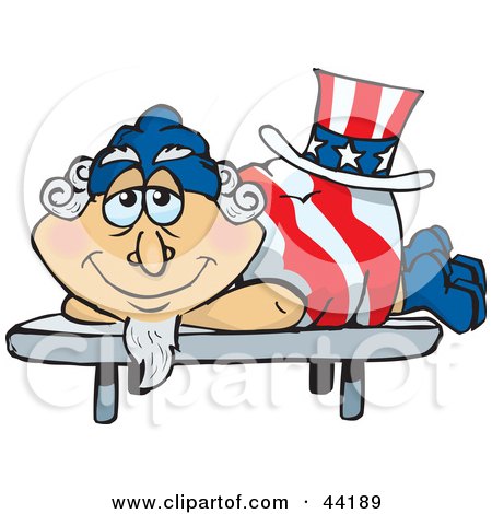 Clipart Illustration of an American Uncle Sam Getting A Massage At A Spa by Dennis Holmes Designs