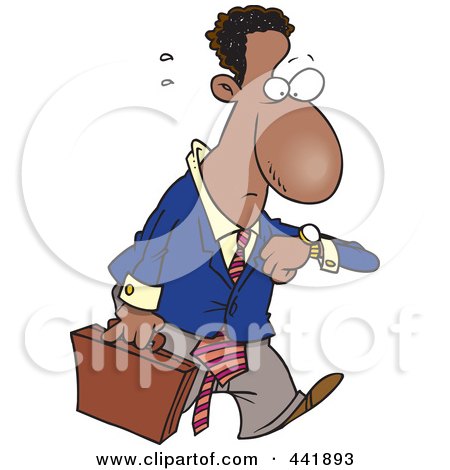 Royalty-Free (RF) Clip Art Illustration of a Cartoon Stressed And Late Black Businessman by toonaday