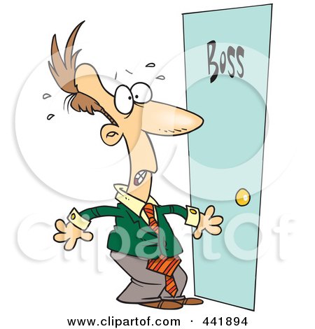 Royalty-Free (RF) Clip Art Illustration of a Cartoon Leary Businessman By A Door by toonaday