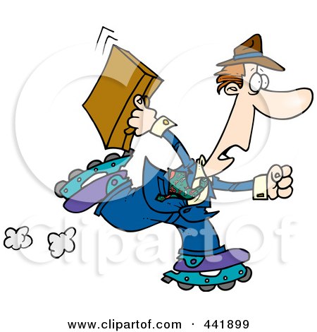 Royalty-Free (RF) Clip Art Illustration of a Cartoon Late Businessman Roller Blading To Work by toonaday
