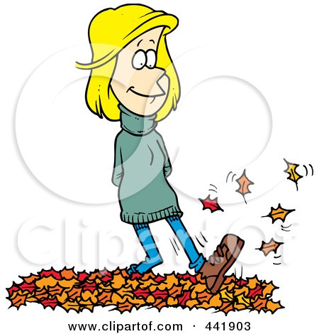 Royalty-Free (RF) Clip Art Illustration of a Cartoon Woman Walking In Leaves by toonaday