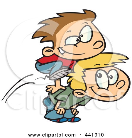 Royalty-Free (RF) Clip Art Illustration of Cartoon Boys Playing Leap Frog by toonaday
