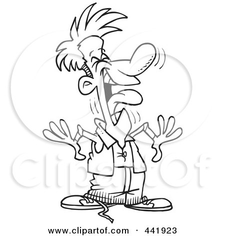 Royalty-Free (RF) Clip Art Illustration of a Cartoon Black And White Outline Design Of A Man Laughing by toonaday