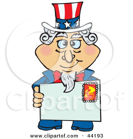 Clipart Illustration of an American Uncle Sam Holding A Stamped Envelope by Dennis Holmes Designs