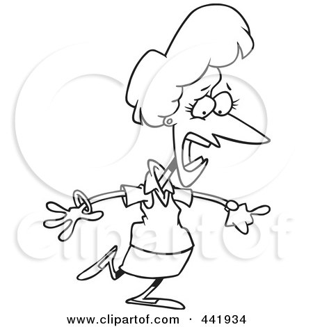 Royalty-Free (RF) Clip Art Illustration of a Cartoon Black And White Outline Design Of A Late Businesswoman by toonaday
