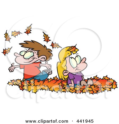 Royalty-Free (RF) Clip Art Illustration of Cartoon Kids Playing In Leaves by toonaday