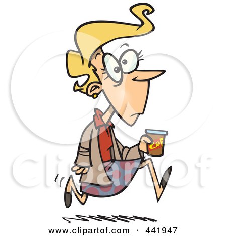Royalty-Free (RF) Clip Art Illustration of a Cartoon Late Businesswoman Running Back From Lunch by toonaday