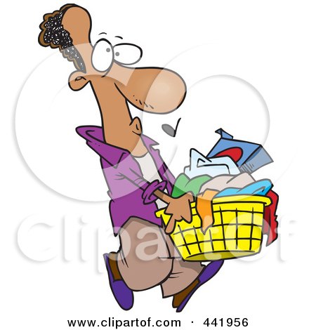 Royalty-Free (RF) Clip Art Illustration of a Cartoon Black Man Carrying A Laundry Basket by toonaday