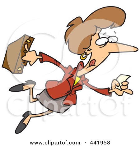 Royalty-Free (RF) Clip Art Illustration of a Cartoon Businesswoman Running With A Lead by toonaday
