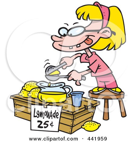 Royalty-Free (RF) Clip Art Illustration of a Cartoon Little Girl Making Lemonade by toonaday