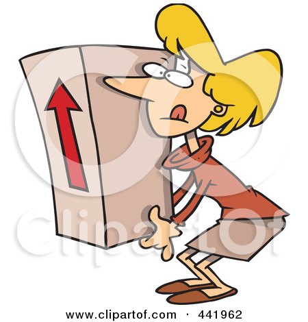 Royalty-Free (RF) Clip Art Illustration of a Cartoon Businesswoman Lifting A Heavy Box by toonaday