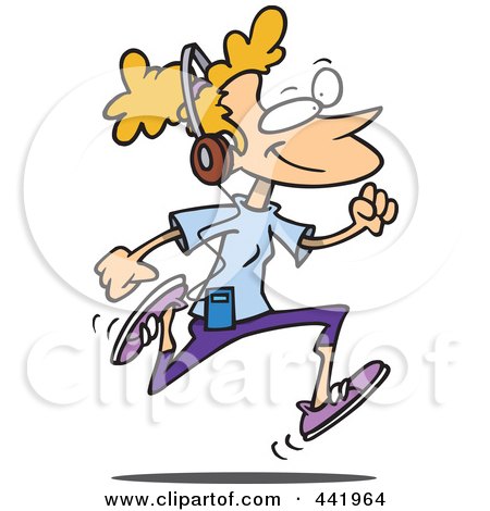 Royalty-Free (RF) Clip Art Illustration of a Cartoon Woman Listening To Music And Running by toonaday